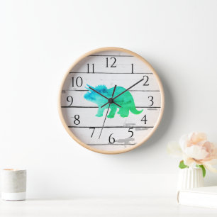 Dinosaur Triceratops Decor Rustic Shiplap Clock