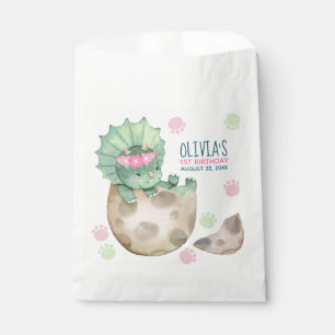 Dinosaur Triceratops Girl 1st Birthday Party Favour Bag