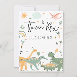 Dinosaur Trois Rex 3e Anniversaire Fête Invitation