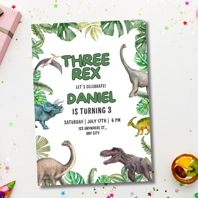 Dinosaur Trois rex Anniversaire Invitation T Rex P (Créateur téléchargé)