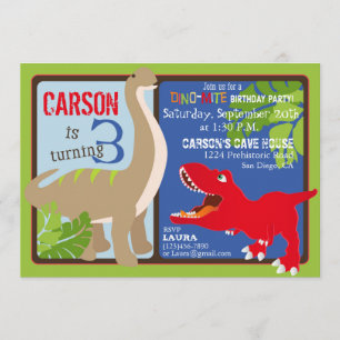 Dinosaur troisième carte d'invitation anniversaire