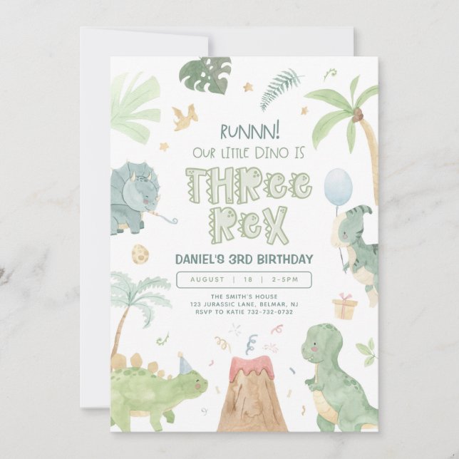 Dinosaur troisième invitation anniversaire (Devant)