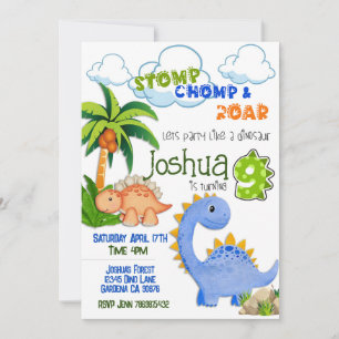Dinosaur turning 9 birthday invitation