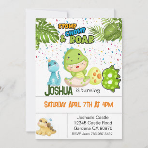 Dinosaur turning eight birthday invitation