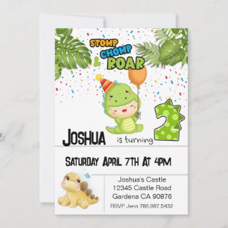 Dinosaur turning two birthday invitation