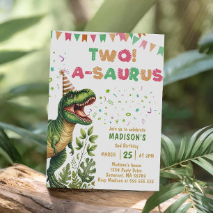 Dinosaur Two-A-Saurus 2nd Birthday Party Invitation