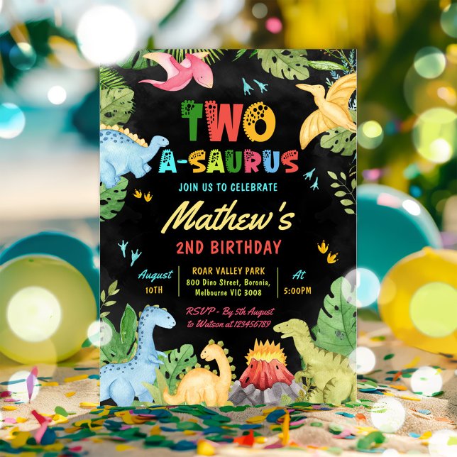 Dinosaur Two-A-Saurus 2nd Birthday Party Invitation (Creator Uploaded)