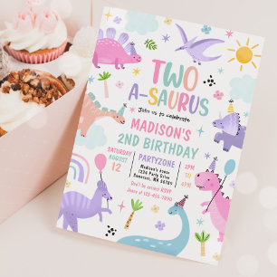 Dinosaur Two-A-Saurus 2nd Birthday Party Invitation