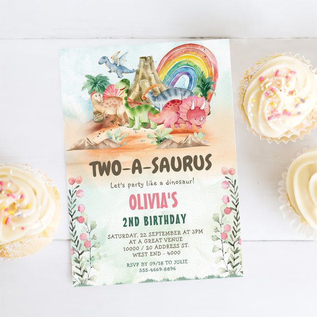 Dinosaur Two-A-Saurus 2nd Birthday Party Invitation (Creator Uploaded)