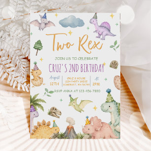 Dinosaur Two Rex 2nd Birthday Party Invitation