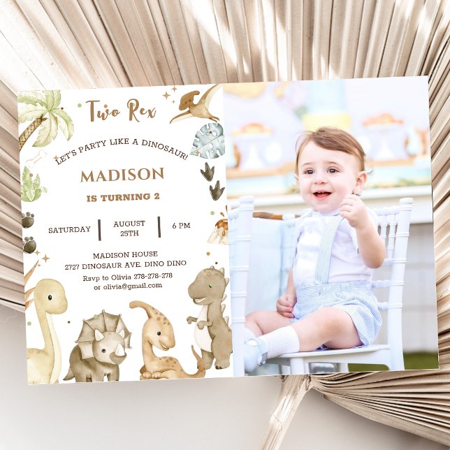 Dinosaur Two Rex 2nd Birthday Party Invitation (Creator Uploaded)