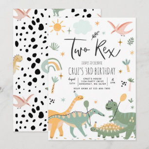 Dinosaur Two Rex 2nd Birthday Party Invitation