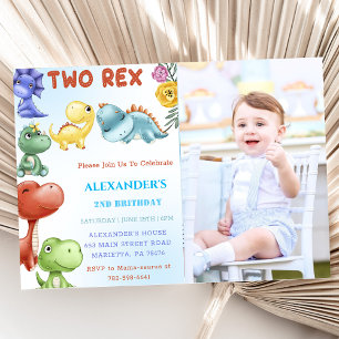 Dinosaur Two Rex Birthday Party Invitation