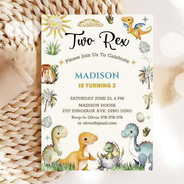 Dinosaur Two Rex Boy Invitation (Creator Uploaded)