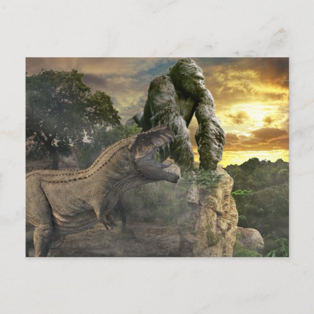 Dinosaur Tyrannosaurus Gorilla Fantasy Scene  Postcard (Front)