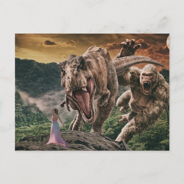 Dinosaur Tyrannosaurus Gorilla Fantasy Scene  Postcard (Front)