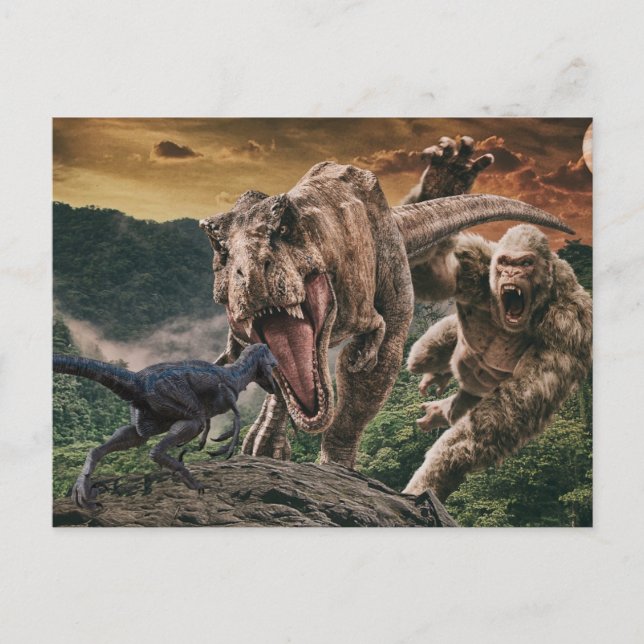 Dinosaur Tyrannosaurus Gorilla Velociraptor  Postcard (Front)