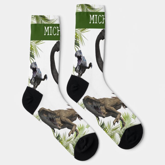 Dinosaur Tyrannosaurus personalized Name Raptor Socks (Right)