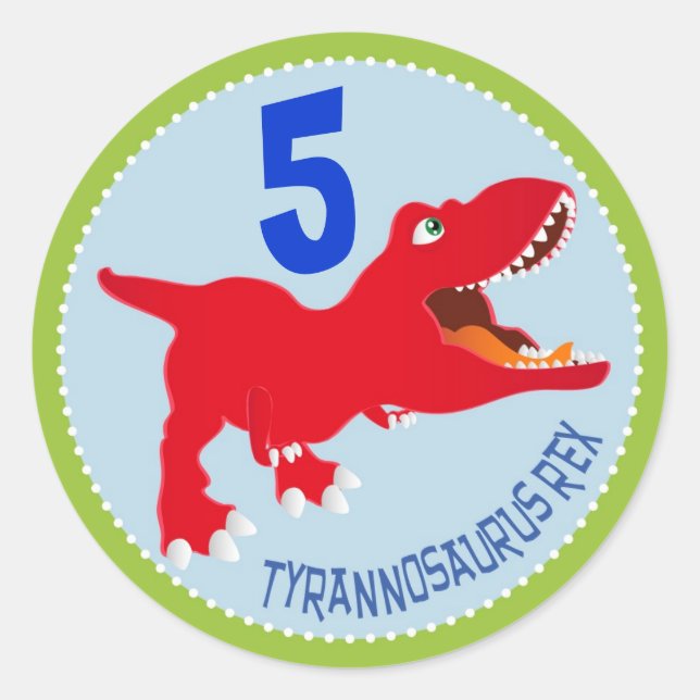 Dinosaur Tyrannosaurus Rex Birthday Cupcake Topper Classic Round Sticker (Front)