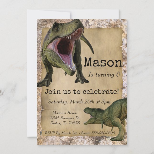 Dinosaur Tyrannosaurus T-Rex Child Birthday Invitation (Front)
