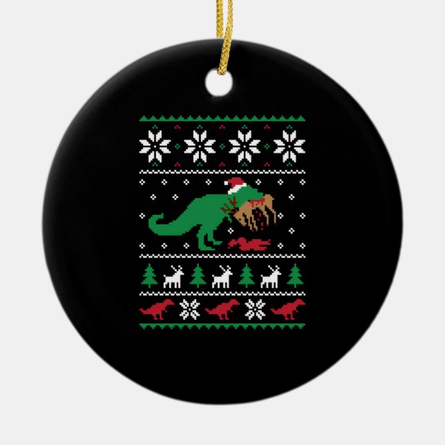 Dinosaur Ugly Christmas Funny Christmas   Ceramic Ornament (Front)