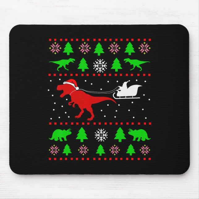 Dinosaur Ugly Christmas Sweater For Adults Kids  Mouse Pad (Front)