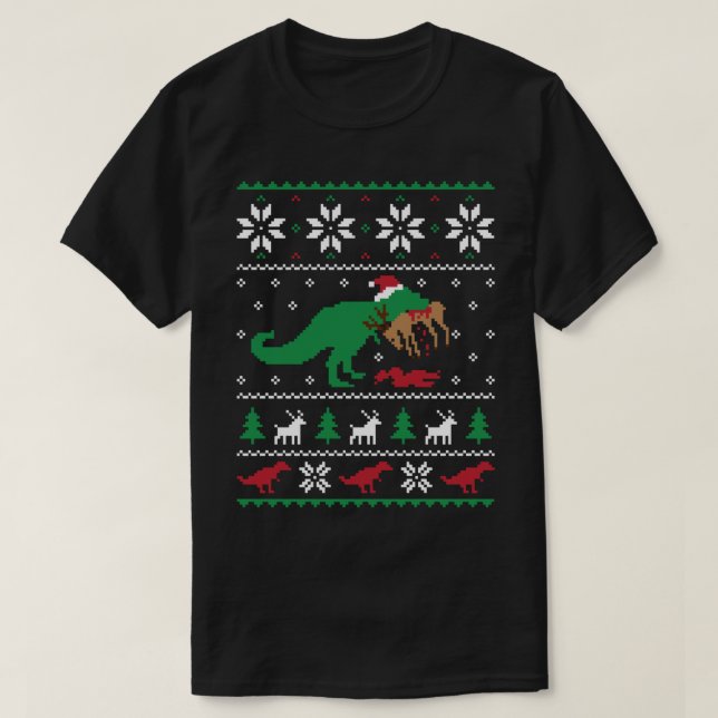 Dinosaur Ugly Christmas Sweater - Funny Christmas  (Design Front)