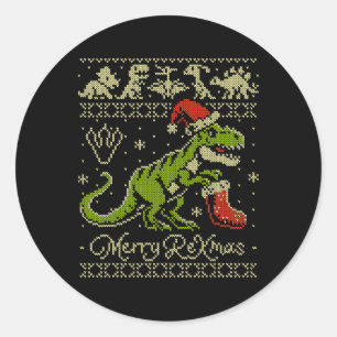 Dinosaur Ugly Christmas Sweater - Funny Christmas  Classic Round Sticker