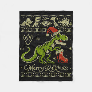 Dinosaur Ugly Christmas Sweater - Funny Christmas Fleece Blanket