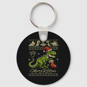 Dinosaur Ugly Christmas Sweater - Funny Christmas  Keychain