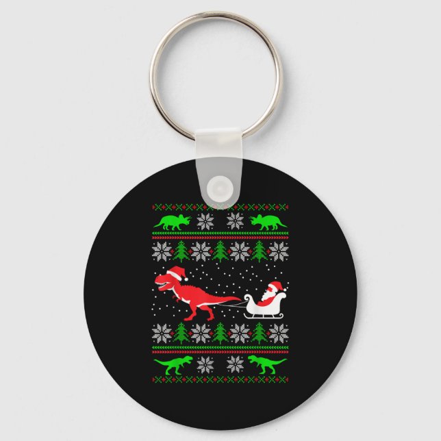 Dinosaur Ugly Christmas Sweater Funny Christmas  Keychain (Front)