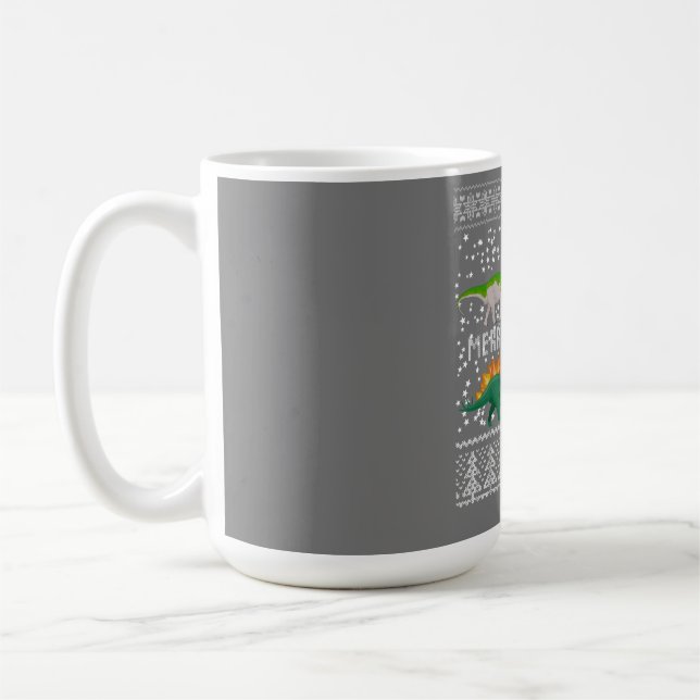 Dinosaur Ugly Christmas Sweater Funny Xmas Gift Coffee Mug (Left)