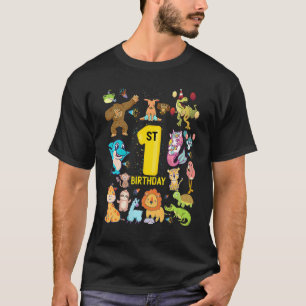 Dinosaur Unicorn Flamingo Llama First 1st Birthday T-Shirt