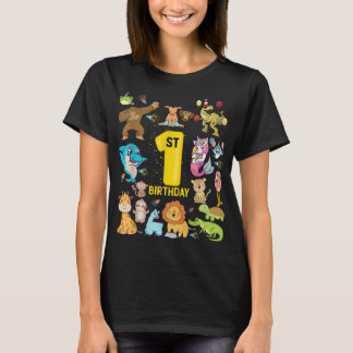 Dinosaur Unicorn Flamingo Llama First 1st Birthday T-Shirt
