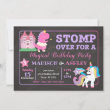 Dinosaur & Unicorn Joint Birthday Invitation Girls