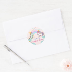 Dinosaur Unicorn rainbow gradient  birthday party  Classic Round Sticker