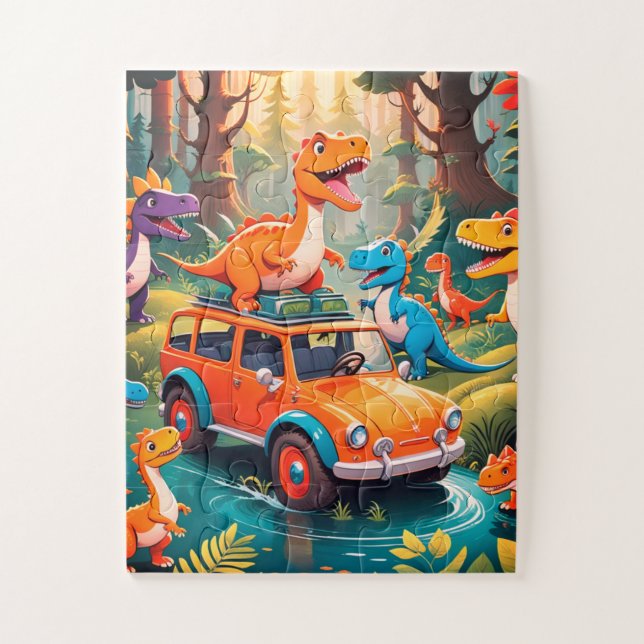 Dinosaur Vacation Trouble 30 Large Pieces on a  Jigsaw Puzzle (Vertical)