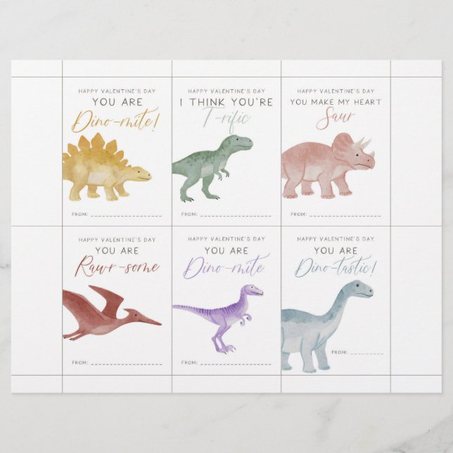 Dinosaur Valentine Cards for Kids (Front)