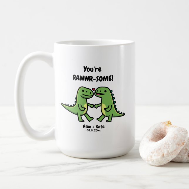 Dinosaur Valentines  Coffee Mug (With Donut)