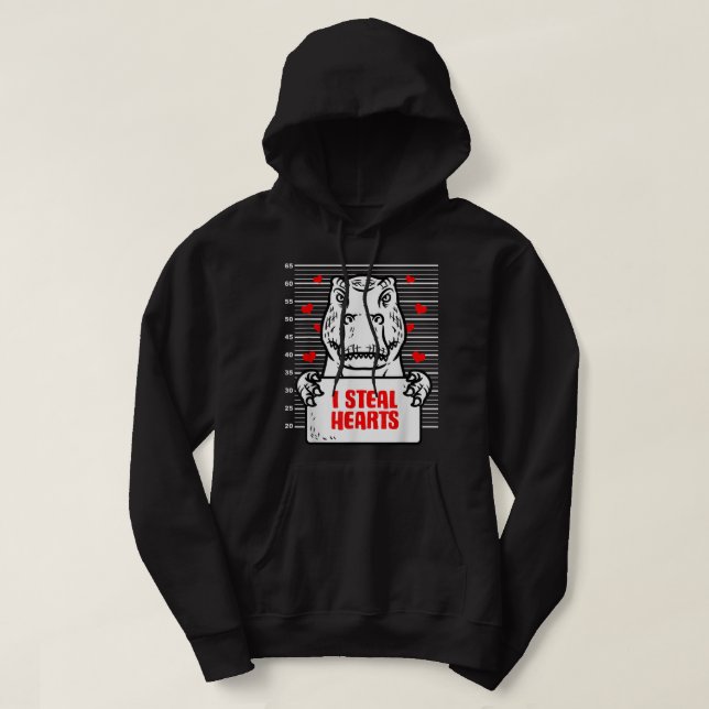 Dinosaur Valentine's Day Kids I Steal Hearts T-Rex Hoodie (Design Front)