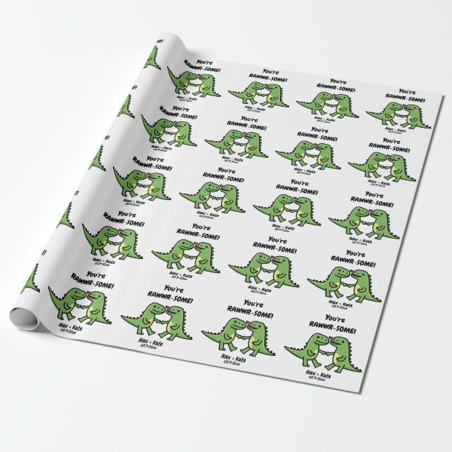 Dinosaur Valentines  Wrapping Paper (Unrolled)