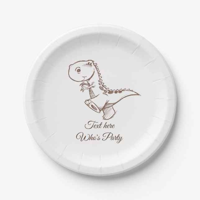 dinosaur, vintage, cute, kids, Paper Plate (Front)