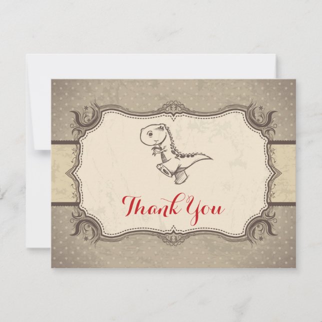 Dinosaur Vintage Retro Thank You Card (Front)