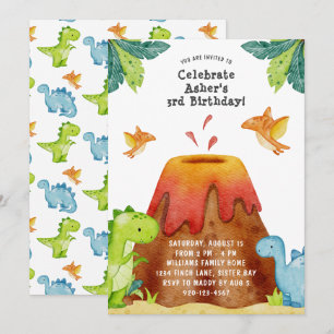 Dinosaur Volcano Anniversaire Fête Invitation