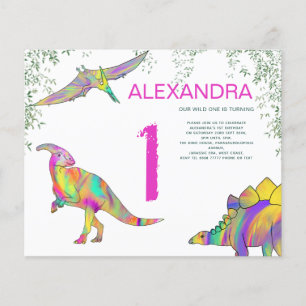 Dinosaur watercolor 1st Birthday Party pink budget Flyer