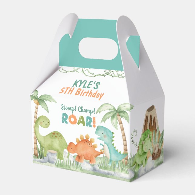 Dinosaur Watercolor Birthday  Favor Box (Front Side)