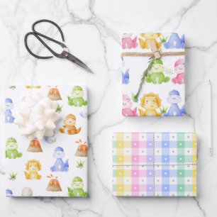 Dinosaur Watercolor Wrapping Paper Sheet