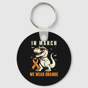 Dinosaur We Wear Orange Ribbon Multiple Sclerosis  Keychain
