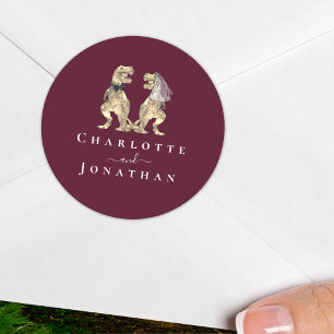 Dinosaur Wedding Burgundy & Cream Personalized  Classic Round Sticker