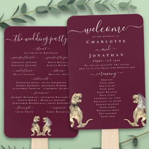 Dinosaur Wedding Ceremony Burgundy Wine Cream Hand Fan